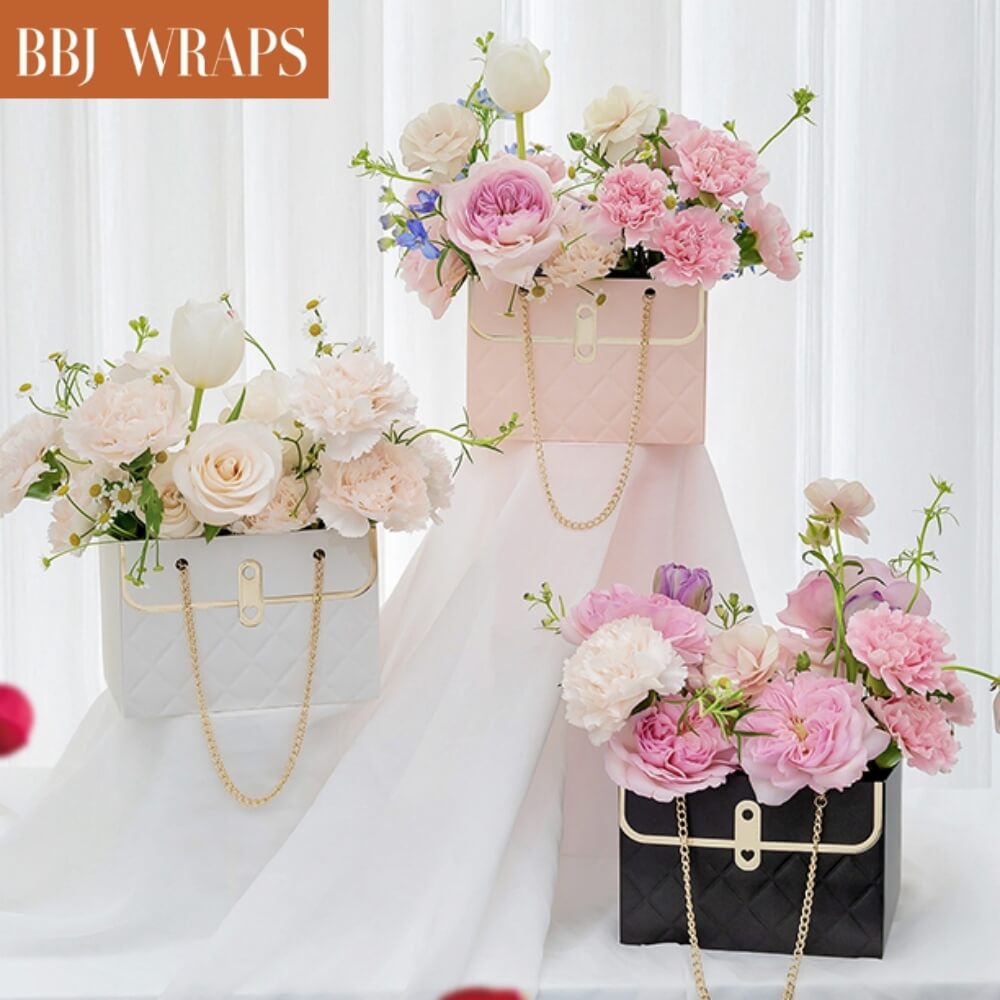 Flwer Bas Flower Bouquet Bags Handled Floral Bouquet Tote Bag with Chain|BBJ WRAPS