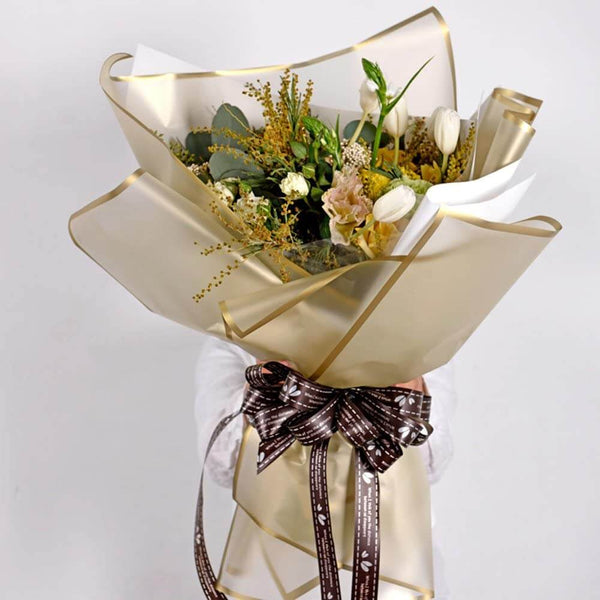 20PCS Gilt Paper Opening Flower Basket Golden Flower Paper Bouquet  Two-color Ouya Paper Wrap Flower Paper Waterproof Material Flower Wrapping  Paper