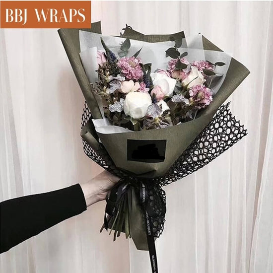 FWSA Wraps Black Korean Fresh Flower Wrapping Mesh Paper Bouquet Floral Packaging Paper Wrinkled Wavy Net Yarn Valentine's Day Flower Shop Supplies Wedding