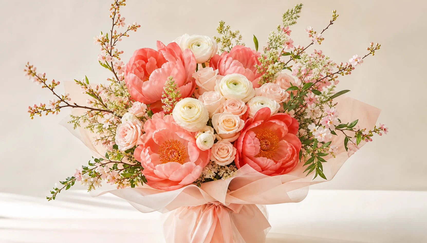 Premium seasonal florist bouquet with pastel wrapping paper