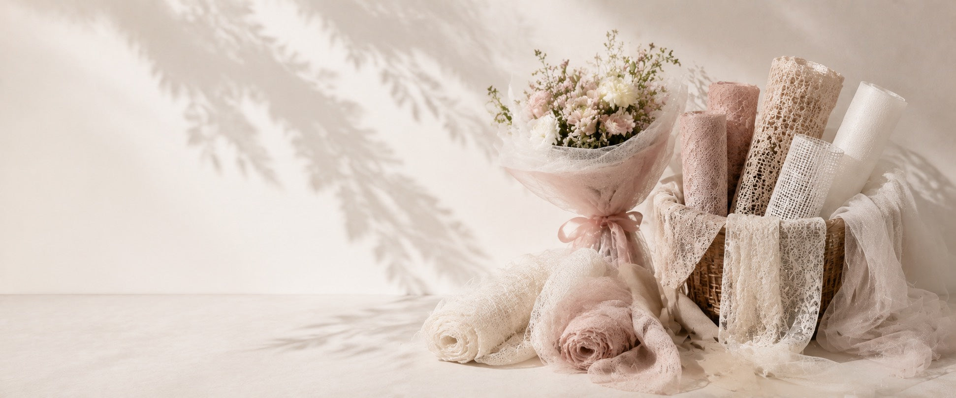 Fabric and mesh flower wrapping paper