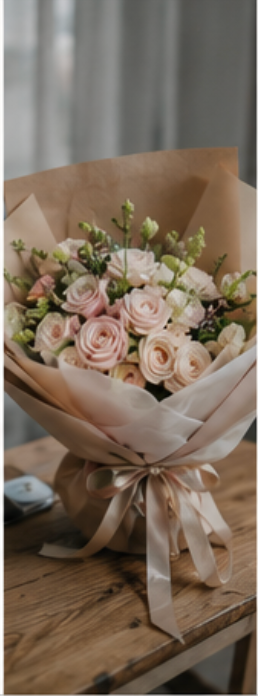 Wrapped bouquet with layered floral presentation